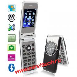 T002 черный, Bluetooth, FM Функция, Складной дизайн мобильного телефона, Две сим